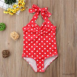 Two-Pieces Baby Girls Swimsuit Pink Dot Bodysuit Swimwear For Infant Girls Summer Halter Bandage Baby Swimming Suits