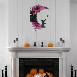 Decorative Flowers Halloween Wreath For Front Door Moon Rose Flower Garland Ornament Farmhouse Home Indoor Outdoor Decorations