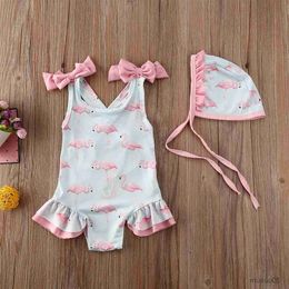 Two-Pieces Newest Fashion Newborn Baby Girl Swimwear Hats Cute Print Swimsuit Swimming Suit Children Kids One-Piece Bikinis