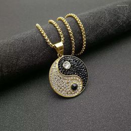 Pendant Necklaces Hip Hop Iced Out Bling Gossip Yin Yang Aumlet Necklace Gold Silver Color Stainless Steel Chains For Women Men Jewelry