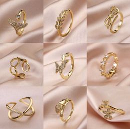 Band Rings 2023 Fashion Crystal Zircon Rings Sweet Flower Leaf Butterfly Adjustable Open Rings Wife Women Wedding Engagement Jewellery Gift Z0509