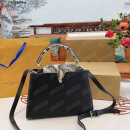 Womens CAPUCINES Handbag Tote Bags Shoulder Bag Python Pattern Genuine Leather Removable Strap With Letter L Ladies Wallet Purses 2305091BF