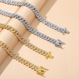 Chains Hip Hop Men Women 9MM Prong Cuban Link Chain Necklace Bling Iced Out 2 Row Rhinestone Paved Miami Rhombus Jewellery