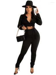 Ethnic Clothing African Set Clothes Women Drawstring Shirt Crop Tops And High Waist Pant Suit Fashion Solid Draped Sexy Outfits