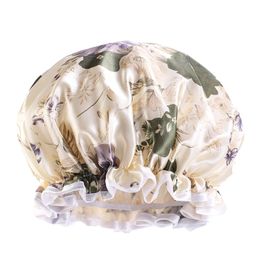 New print Waterproof Shower Cap Double Layer Hair Cover Salon Elastic Thicken Hat for Women Bath Hat Reusable Satin Bonnet