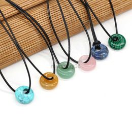 Pendant Necklaces Natural Stone Necklace Exquisite Crystal Agates Turquoises Amethyst Charms with Wax Thread for Women Jewellery Party Gift Y23