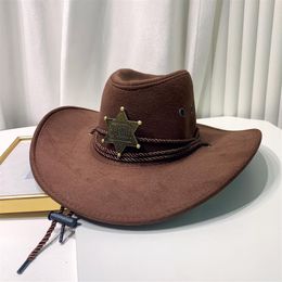 Western cowboy hat, retro sheriff, sheriff's hat, men's and women's horseback riding, tourism, fishing, sun shading, sun protection, camping hat