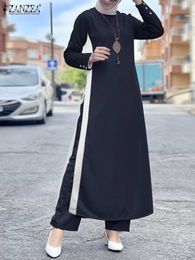 Dress ZANZEA Turkish Blouse Suits Abayas For Women Matching Sets Muslim Fashion Split Pants Sets Dubai Arabic Outfits Isamic Clothing