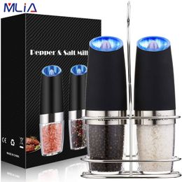 Mills MLIA Set Electric Pepper Mill Stainless Steel Automatic Gravity Induction Salt and Pepper Grinder Kitchen Spice Grinder Tools 230506
