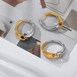 Ins Gold/Silver Color Matching Chain Splicing Ring Niche Design Simple Fashion Earrings Autumn/Winter Women Accessories