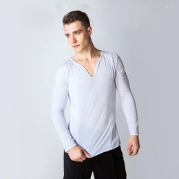 Stage Wear High Quality Men Ballroom Latin Dance Tops V-neck Rumba Long Sleeves Tango Dancing Outfit Costume DN1035