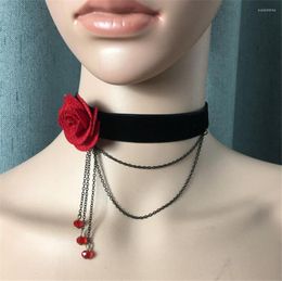 Choker Vintage Hollow Rose Flower Punk Black Lace Necklace Handmade Gothic Lolita Bracelet Tassels Beads Wedding Jewelry D434