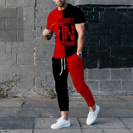 Men's Tracksuits Summer Men Fashion 3D printed Short Sleeve T Shirt Long Pants 2 Piece Sets Casual Trend Oversized Clothing 230509