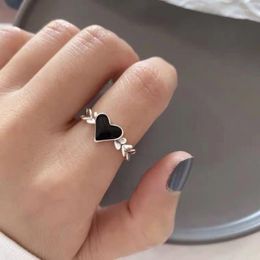 Cluster Rings Sweet Cute Black Heart Love Elegant Stacking Silver Colour Adjustable For Women Fashion Trendy Jewellery Wholesale