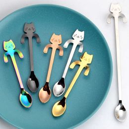 Coffee Scoops 304 Stainless Steel Mini Coffee Spoon Cute Cat Cartoon Tea Spoon Snack Tea Spoon Milk Tea Spoon Kids Table Spoons P230509