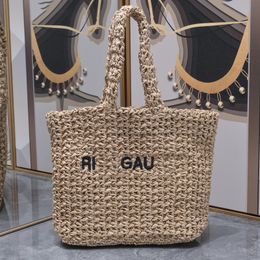 Fibre Tote Bag Women Rattan Woven Summer Beach Straw Bags Bucket Vegetable Basket Hollow Out Letter Casual Vacation Travel Shopping Totes Purse Shoulder Handbags