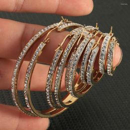 Hoop Earrings Gold Colour Fashion Round Stainless Steel Jewellery Simple Crystal Big Size 60mm Personality E16ZBWAH