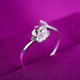 Band Rings 2023 New Sakura Rings for Women Fresh Design Silver Colour Opening Ring Anniversary Party Jewellery Gift Wholesale Z0509