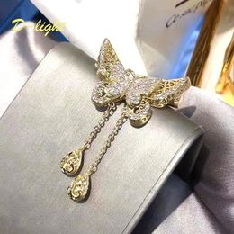 Pins Brooches Exquisite Butterfly Brooch Luxury Shine Tassel Women Lapel Collar Suit Jewellery Pin Performance Party Banquet Nice Gift Accessory 230509