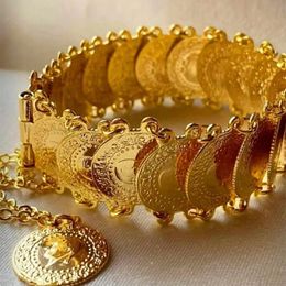 Charm Bracelets Ottoman Turkish Totem Chain Bracelet Plating Gold Coin Cuff Bangles for Bridal Ethnic Bijoux 230508