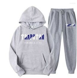 Men's T Shirts 2023 Brand TRAPSTAR Printed Sportswear Men 15 Colours Warm Two Pieces Set Loose Hoodie Sweatshirt Pants Sunscreen design 68ess