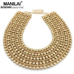 Pendant Necklaces MANILAI Chunky Metal Statement Necklace For Women Neck Bib Collar Choker Necklaces Maxi Jewelry Gold Color Chain Design Bijoux 230509