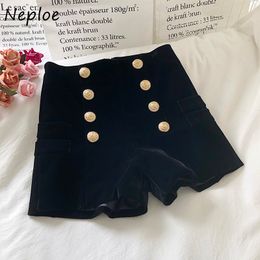 Women's Shorts Neploe High Waist Gold Velvet Wide Leg Shorts Chic Double Breasted Zip Bottoms Autumn Winter Fashion All-match Casual Ropa Mujer 230509