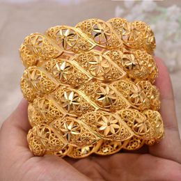 Charm Bracelets Bangls 4Pcslot Ethiopian Africa Gold Color Bangles For Women Flower Bride Bracelet African Wedding Jewelry Middle East Items 230508