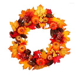 Decorative Flowers Pumpkin Wreath Artificial Flower Garland Autumn Harvest Thanksgiving Halloween Decoration