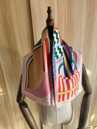 Sarongs 2023 arrival fashion brand pink 100 silk scarf 9090 cm square shawl twill wrap for women lady hijab 230508