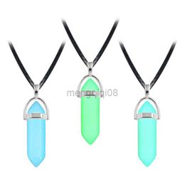 Pendant Necklaces Luminous Stone Hexagon Fluorite Charm Natural Crystal Necklace Y23