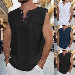 Mens Tank Tops White Tshirt Summer Top Casual Shirt Man Blouse Sleeveless Cotton Linen TopsMen Loose Baggy Fit Chemise Homme 230509