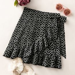 Skirts Womens Polka Dots Floral Bow Short Loose Regular Ruffled Half Skirt 230509