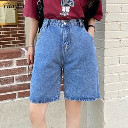 Women's Shorts Fitaylor Summer Women Vintage Wide Leg Straight Denim Shorts Streetwear Female Loose High Waist Retro Ladies Jeans Shorts 230509