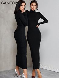 Dresses Long Sleeve Knitted High Collar Bodycon Maxi Dress Women 2022 Autumn Winter Elegant Party Evening Sexy Night Office Long Dresses