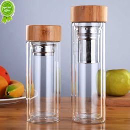 300/400/500ML Double Wall Glass Water Bottle Tea Infuser Office Tea Cup Stainless Steel Philtres Bamboo Lid Travel Home Drinkware