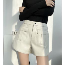 Women's Shorts Genuine leather shorts women high waist Spring Summer Korean fashion ladies Wide Leg Biker Shorts femme casual style 230509