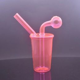 NEW style Coffee Cup Clear glass oil burner pipes Pyrex Thick Bubbler Smoking Water Pipe Recycler Ash Catcher Bong with 30mm Ball Oil bowl