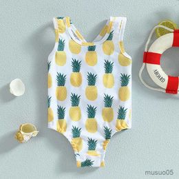 Two-Pieces Toddler Baby's Clothes Girls Summer Kids Romper Swimwear Sleeveless Neck Pineapple Print Bathing Suit Children's Swimsuit