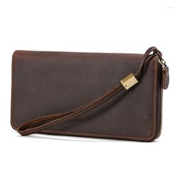Wallets Tiding Designer Genuine Leather Mens Long Wallet Zipper Purse Small Wrist Cluth Money Purses Standard Brown 4219Wallets