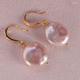 Dangle Earrings 14-16MM Natural Pink Baroque Pearl Earring 18k Ear Drop Accessories Women Jewellery Cultured