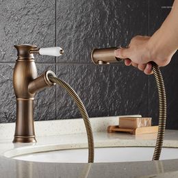 Bathroom Sink Faucets Vidric Brass And Cold Black/antique Bronze Pull Out Basin Faucet Tap With Shower Head