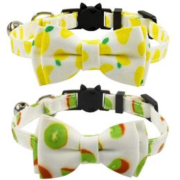 Cat Collars & Leads Breakaway With Bell And Bowtie Kiwi Berry Kiwifruit Patterns Safety Kitten Bow For Kitty Cats Puppy