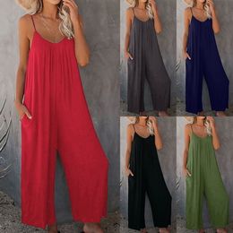 Women's Jumpsuits Rompers DIHOPE Overalls for Women Sleeveless Straps Summer Wide Leg Trousers Loose Ladies Casual Long Pants 230509