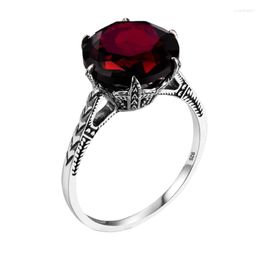 Cluster Rings Dark Red Garnet For Women Real 925 Sterling Silver Flower Charms Brand Wedding Engagement Jewellery Anniversary Gift