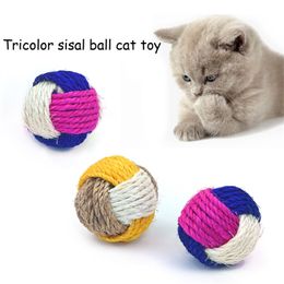 100pcs/lot Tricolour Sisal Ball Cat Toys with Bell Teasing Indoor Chew Playing Training Toys Interactive Game Pet Supplies