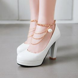 Dress Shoes Big Size Ladies High Heels Women Woman Pumps Fashionable Women's Shoe White With Thick Heel Waterproofing Table