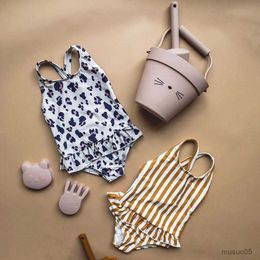 Two-Pieces Newborn Infant Baby Girls Swimwear Leopard Striped Print Swimsuit Beachwear Bathing Suit Costumes