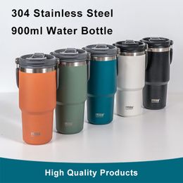 Tumblers 750900ml Tesso Coffee Cup Vacuum Cup 304 Stainless Steel Anti slip Thermal Insulation Cup Water Bottle 230508