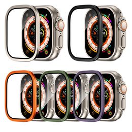 Aluminium Bumper Case For Apple Watch Series 8 Built-in Tempered Glass Film Ultra Screen Protector Case 49mm Protective Face Cover Smart Accessories Screen Films